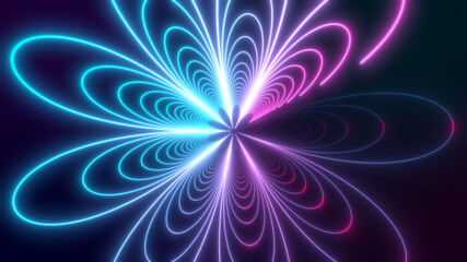 3D Rendered Modern Abstract glowing Neon Lines Floral shape in 8K