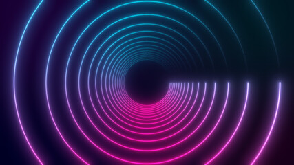 3D Rendered Modern Abstract glowing Neon Lines in circle 8K
