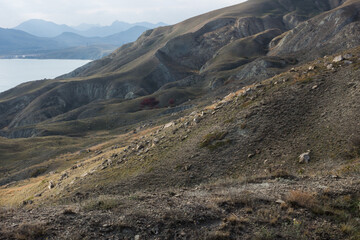 The Crimean Mountains near Feodosia and Ordzhonikidze, the Black Sea, Eastern Crimea.