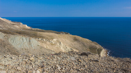 Fototapeta na wymiar The Crimean Mountains near Feodosia and Ordzhonikidze, the Black Sea, Eastern Crimea.