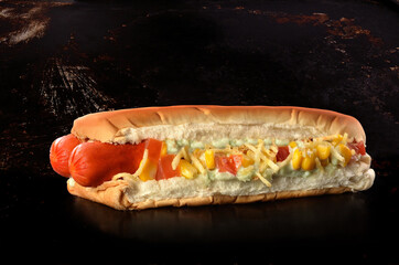 traditional hot dog pressed on the plate