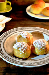 brioche bread with coconut served on plate