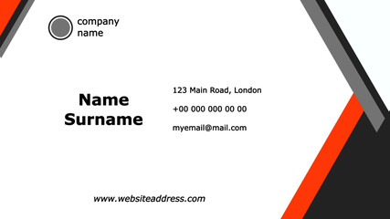 Business card design template vector. Minimalist business card geometric abstract grey and orange template. Professional corporate company flat vector illustration, modern trendy card design