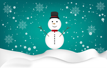 graphics design snowman and snow for Card Merry Christmas vector illustration