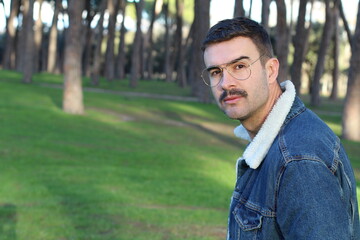 Attractive young man with retro mustache