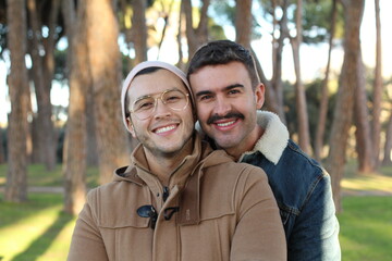 Two stylish men dating portrait