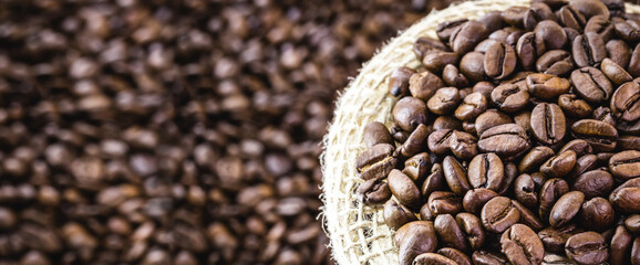 selected arabica coffee beans, high quality coffee for export, made in brazil, space for text