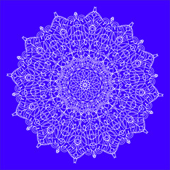 white mandala on blue background