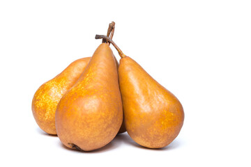 Four yellow pear. Ripe pears isolate.