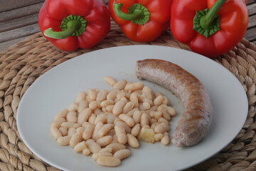 pork sausage with haricot beans as typical catalan spanish food