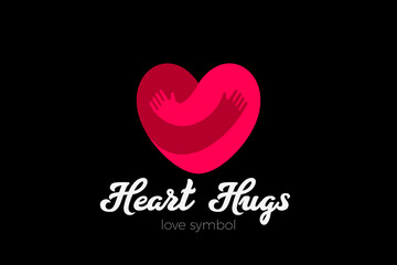 Heart Love Hugs Logo Hugging Hands design vector template. Valentines day Romantic dating Charity Donation Logotype concept icon.