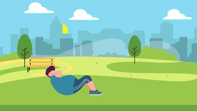 Fat young couple doing sit up at park