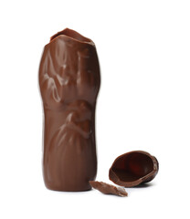 Broken chocolate Santa Claus isolated on white