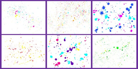 Color paint splatter background. Paint bright splashes and drops. Decorative abstract brush inkblots set