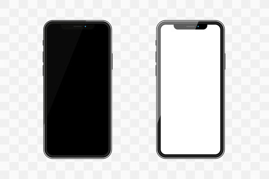 New High Detailed Realistic Smartphone Iphone X. Blank Screen Isolated On Transparent Background. Flat Lay, Top View.