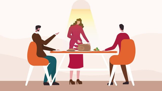 Woman serving food for family at thanksgiving day