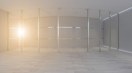 Modern meeting room. 3D rendering.. Sunset.