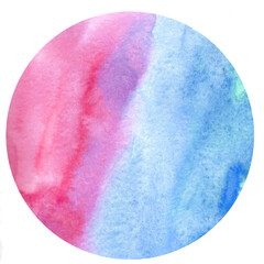 Vibrant colorful abstract watercolour background texture on white. Сircle in blue and red colors