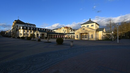 Center of spa Franzensbad with historical buildings and pedestrian zone