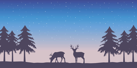 wildlife adventure deer in forest by night vector illustration EPS10