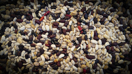 Red and white bean pellets. Background from raw beans.