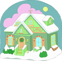 Fototapeta premium illustration of a house in winter. christmas and new year's eve