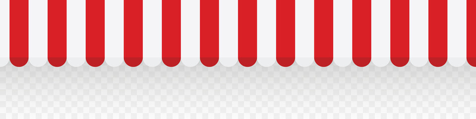 Red striped awnings for shop. Tent sun shade for market on transparent background. Vector illustration © Роман Ярощук