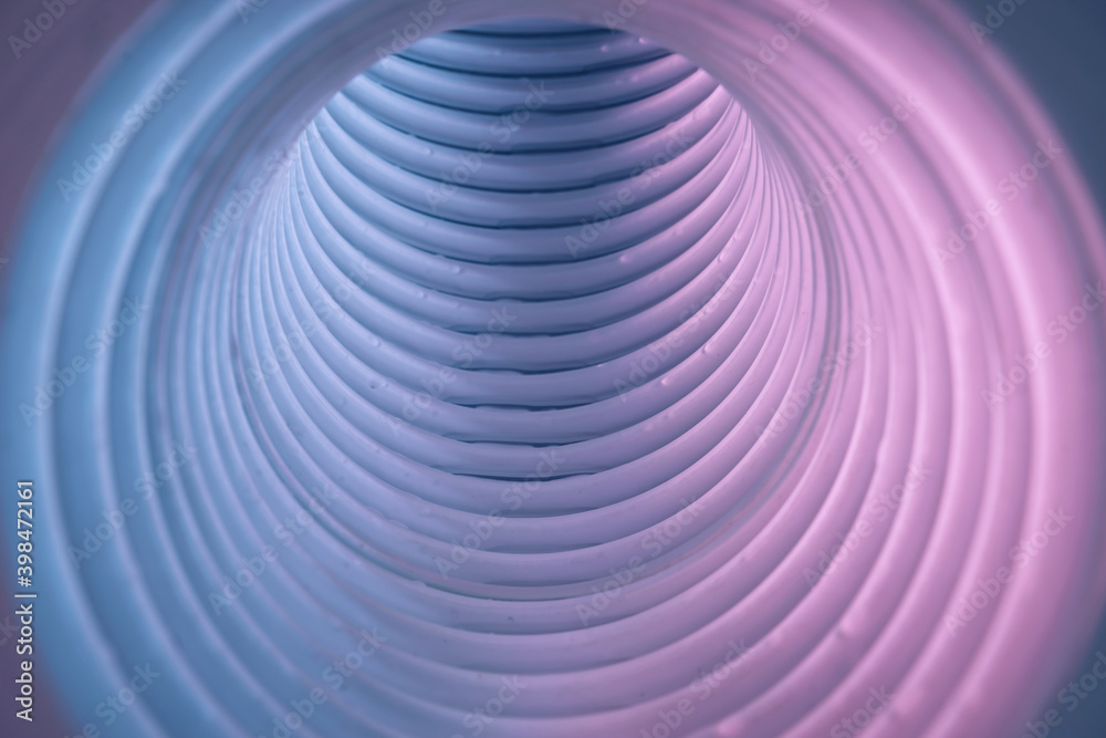 Poster beautiful round abstract white-gray tunnel with color light on a background pattern textured ford de