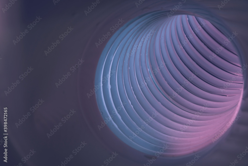 Poster beautiful round abstract white-gray tunnel with color light on a background pattern textured ford de