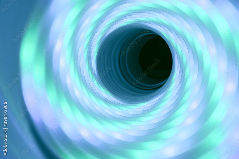 Aufkleber Beautiful abstract swirl tunnel with aquamarine neon light on a background pttern textured for deisgn.
