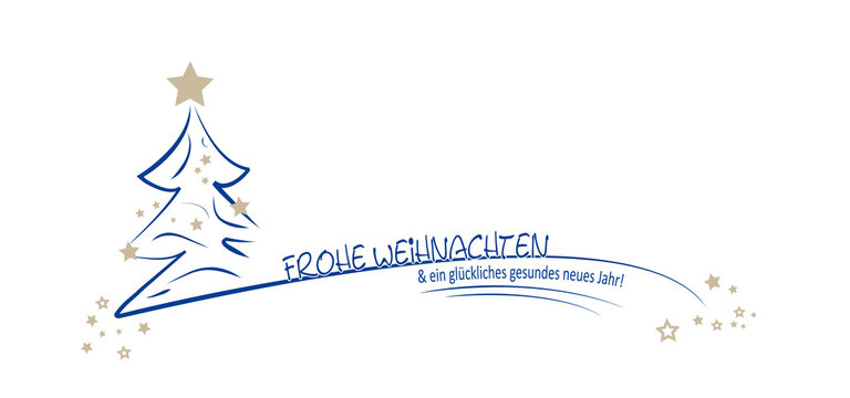 blauer tannenbaum mit guten w&uuml;nschen f&uuml;r das neue jahr - frohe weihnachten und ein gesundes neues jahr