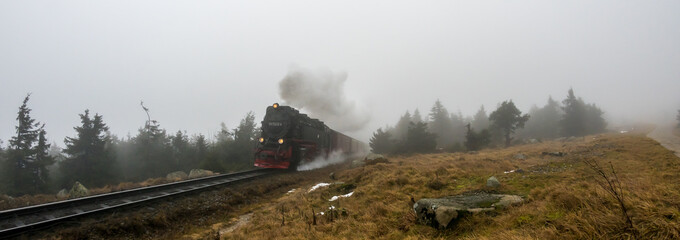 Fototapeta na wymiar Famous Brocken locomotive in the Harz Mountain National Park