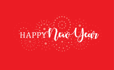 Fototapeta na wymiar Elegant Inscription of a happy new year, festive postcard with fireworks, vector illustration.