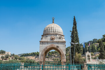 Fototapeta na wymiar Tomb of Mujir al-Din at the Kidron Valley or King's Valley between the Temple Mount and Mount of Olives in Jerusalem, Israel