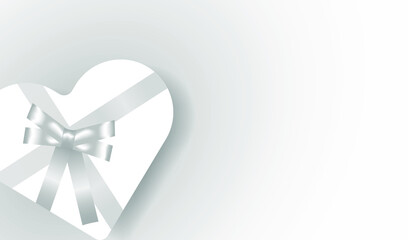 Holiday vector illustration. White heart box with banter and ribbon. Design for Valentine's day, Wedding, Mother's Day