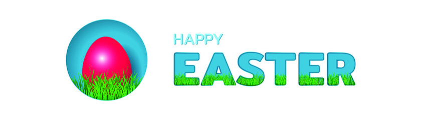 Happy Easter Background. Easter Eggs and green grass in cut out paper style. Vector illustration EPS10