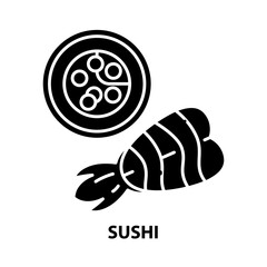 sushi symbol icon, black vector sign with editable strokes, concept illustration