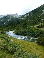 Fototapeta na wymiar Mountain panorama at Berlin high path, Zillertal Alps in Tyrol, Austria