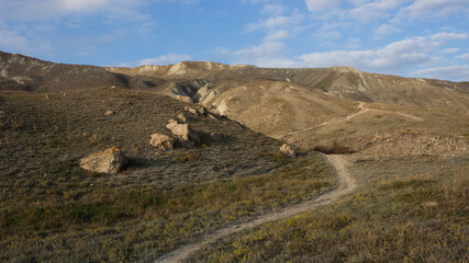 The Crimean Mountains near Feodosia and Ordzhonikidze, the Black Sea, Eastern Crimea.