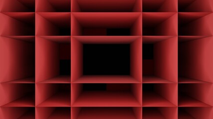 Red box shelves background with concept tetris   design., 3D Rendering