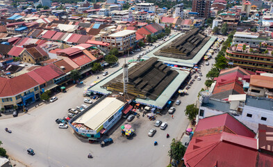 Aerial photographs of Battambang city and market.