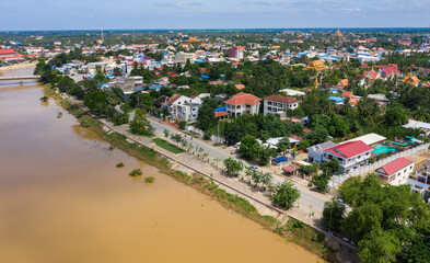 Aerial photographs of Battambang city and market.