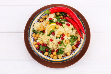 Eastern dish couscous with pomegranate and chickpeas