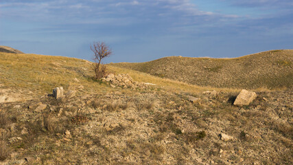 The Crimean Mountains near Feodosia and Ordzhonikidze, the Black Sea, Eastern Crimea.