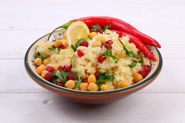 Eastern dish couscous with pomegranate and chickpeas