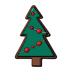 Hand drawn gingerbread christmas tree shaped with decoration