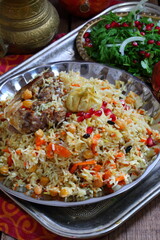 Uzbek lamb pilaf with pomegranate and tandyr flatbread