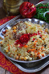 Uzbek lamb pilaf with pomegranate and tandyr flatbread