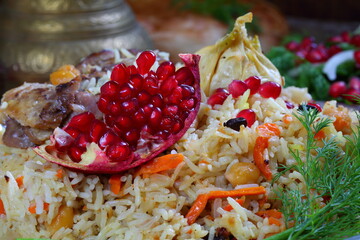 Uzbek lamb pilaf with pomegranate and tandyr flatbread