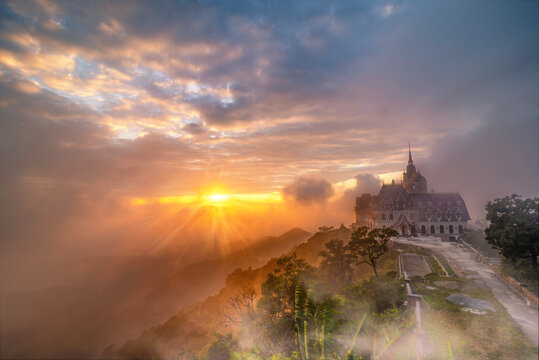 Castle In Tam Dao Moutains In Sunset